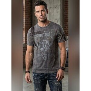 Franky Max Men's Gray Graphic Stylish and Unique Vintage  T-shirt.  Large